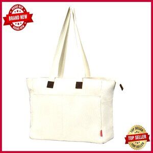 Large Canvas Tote Bag with Laptop Compartment, Multiple Pockets for Work &
